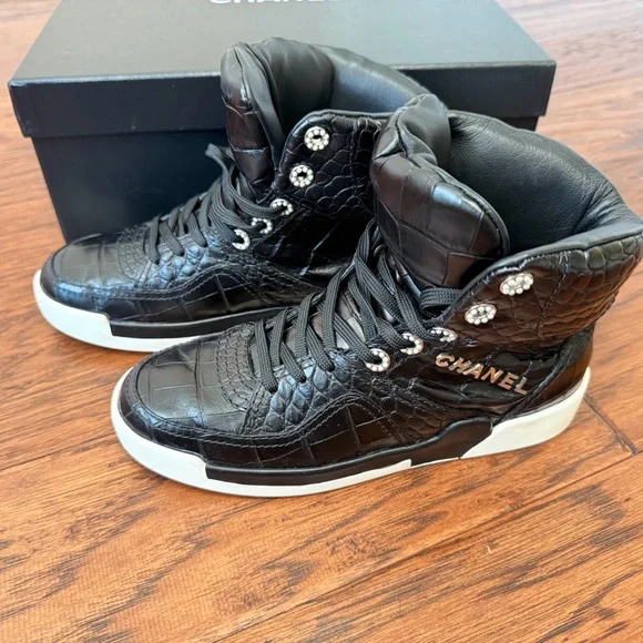 Chanel Unisex  Black High-Top Sneakers - Picture 2 of 16